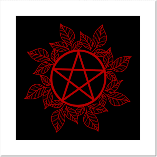 Red Leafy Pentagram Posters and Art